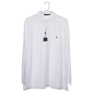 NWT Polo Ralph Lauren Iconic Mesh Polo Shirt XLT White Cotton Pony Long Sleeve